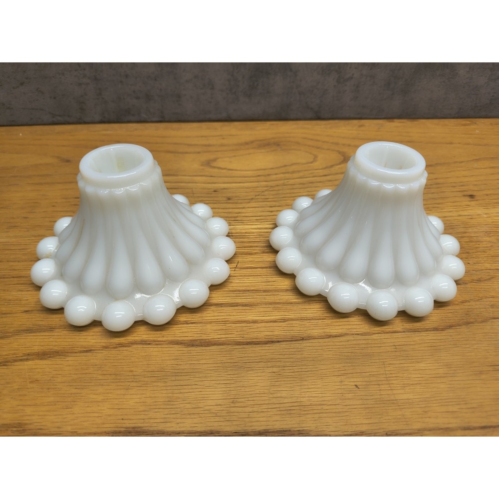 Milkglass Boopie Anchor Hocking Candlestick Holders White Pair Milk Glass Candle